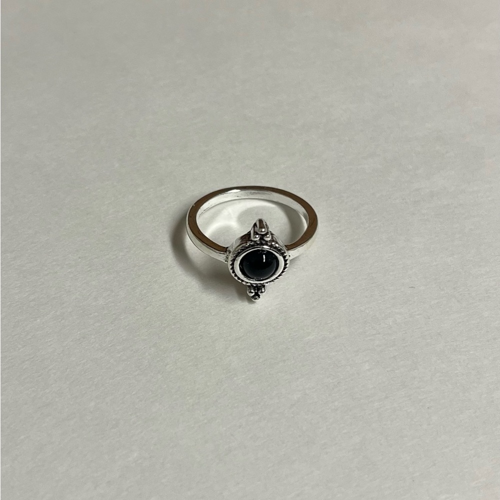 Vintage silver style black opal ring